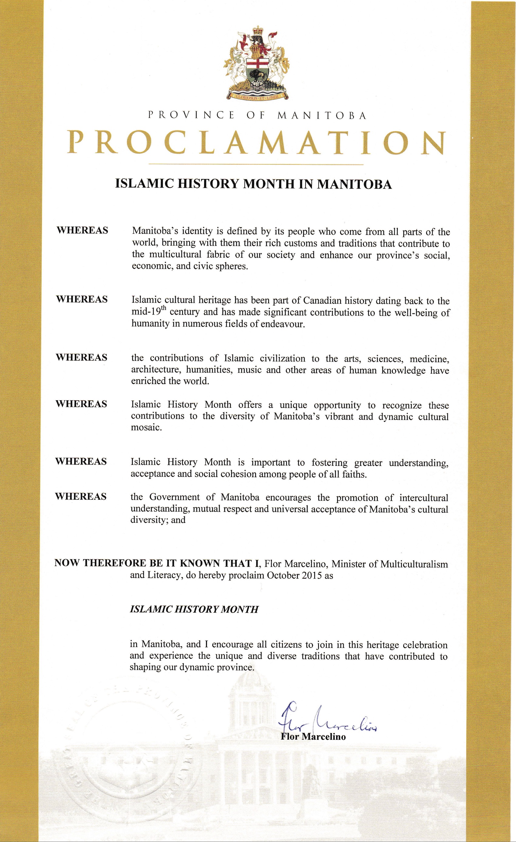2015 Manitoba Proclamation
